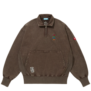 Emboridered Logo Damaged Half Zip Sweatshirt